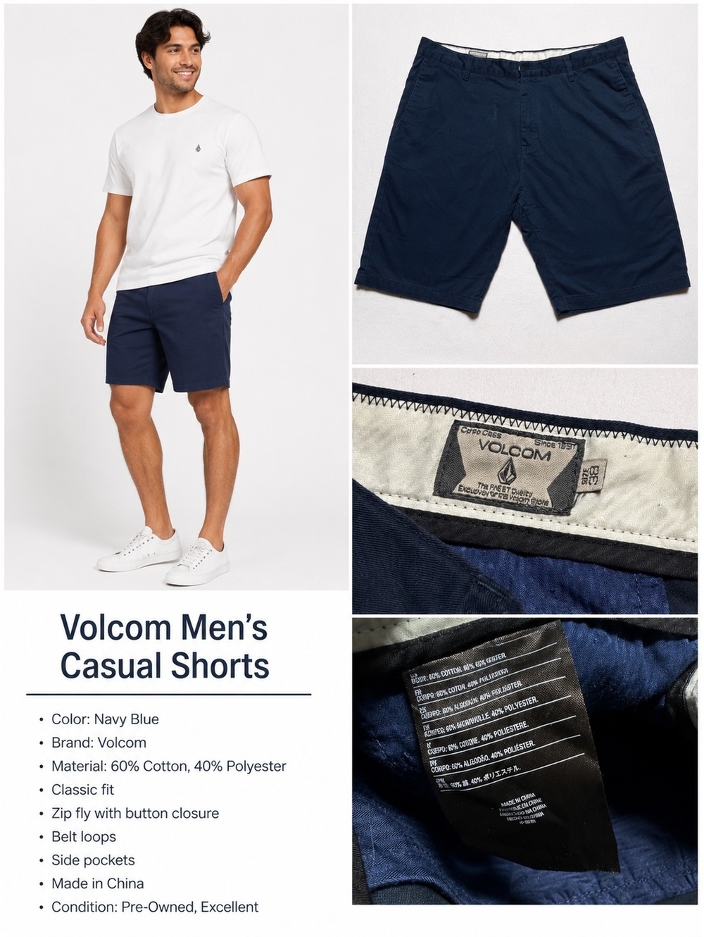 Volcom Men's Classic Fit Navy Blue Casual Shorts z 38